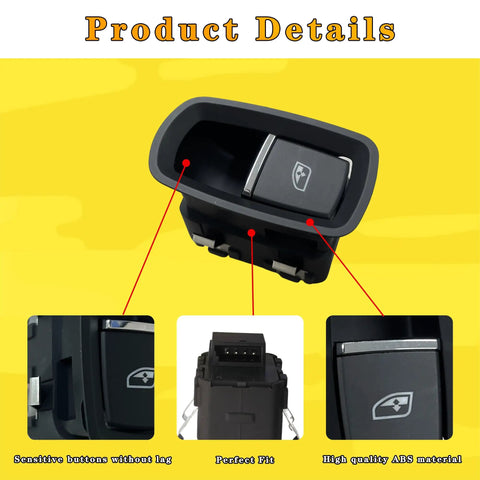 Plug And Play Drop In Passenger Side Power Window Switch Replacement For Porsche Cayenne 2011 2017 Panamera 2010 2016 Macan 2014 2024 OEM Style Button Assembly With OE Part Number 7PP959855BDML, showing detailed product features.
