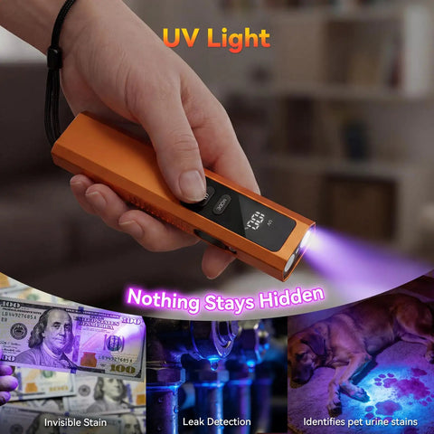 4 In 1 EDC Slim Flashlight With USB C Rechargeable Battery Magnetic Tail Cap UV light detecting stains, leaks, pet urine.