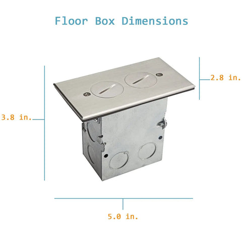 Screw Cap Floor Box Kit For Raised Floors 1 Gang 20A Tamper Resistant Duplex Receptacle dimensions 5x2.8 inches