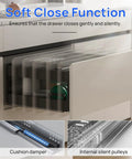 Open drawer with Bottom Mount Soft Close Drawer Slides Full Extension Concealed Rails For Frameless Cabinets in kitchen setting