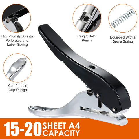 Pro Grade Heavy Duty Single Hole Puncher For Paper Cardboard And PVC Portable Handheld Three Eighths Inch Tool with grip and spare spring