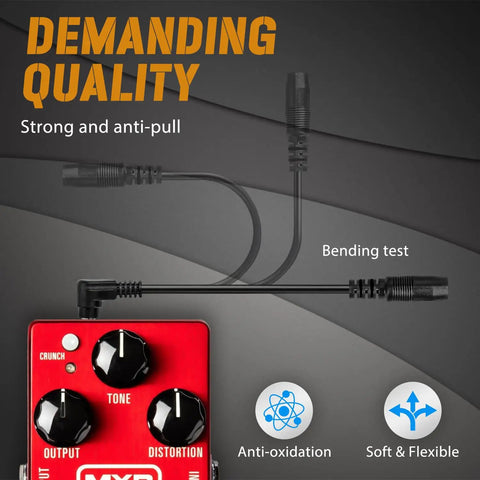 6 Way Daisy Chain Guitar Pedal Power Supply For Pedalboard 9V DC 1A Output cables showing strength and flexibility with pedal