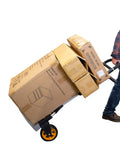 Person using Beefy Folding Dolly With Aluminum Frame, 440 LB Capacity Hand Truck, Rugged Rubber Wheels, moving boxes