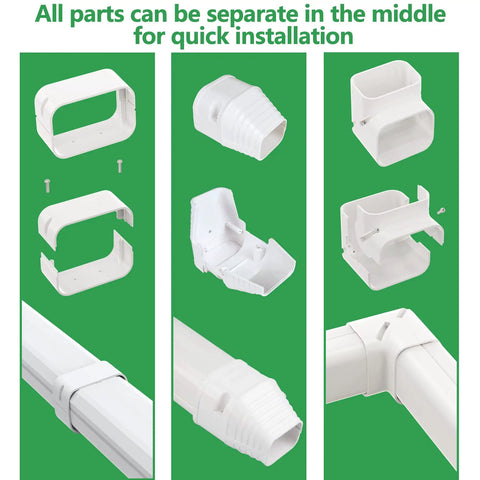 3in 25ft Decorative PVC Line Set Cover Kit showing detachable parts for ductless mini split AC outdoor installation