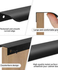 Matte Black 10 Pack Finger Pulls For Cabinets And Drawers 11.81 Inch Edge Concealed Aluminum Handles close-up details and grip view.