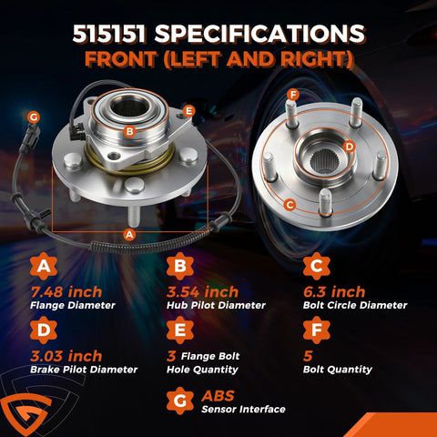 Front Wheel Hub And Bearing Assembly For Ram 1500 2012 2018 And Ram 1500 Classic 2019 2022 5 Lug With ABS Sensor 3 Bolt Holes