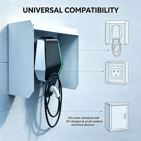 Heavy Duty Outdoor EV Charger Enclosure And Rainproof Steel Cover With Wall Mount Build That Beats The Weather And Locks Down Your Charging Station So It Stays Dry And Ready To Roll, showcasing universal compatibility.