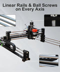 Upgraded 3 Axis CNC Router Milling Machine with Grbl Control, showing linear rails and ball screws, large 1000x1000x110mm work area.
