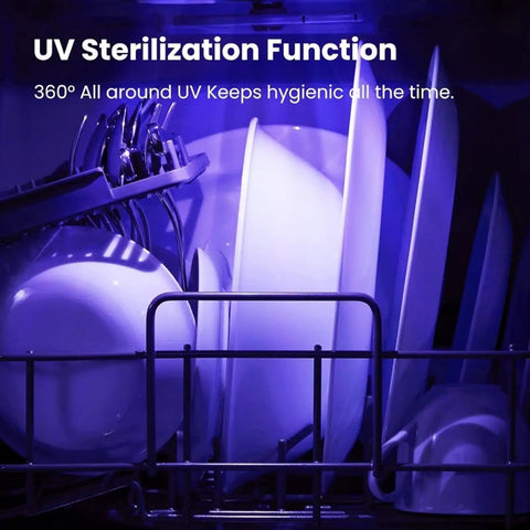Interior view of Gonna Love This No Hookup Countertop Dishwasher With Built In Six Liter Water Tank showing UV sterilization function.