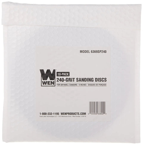 240 Grit Hook And Loop Sandpaper Discs For 9 Inch Drywall Sander 10 Pack packaging front view