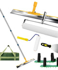 20 Inch Self Leveling Spiked Roller Kit With Telescopic Handle For Epoxy And Concrete Leveling, Includes Spike Shoes, Scraper, And Heavy Duty Canvas Bag