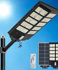 No Wires, 1000W Solar Street Light Outdoor With 6500K Daylight White, featuring flood light, LEDs, solar panel, and remote control