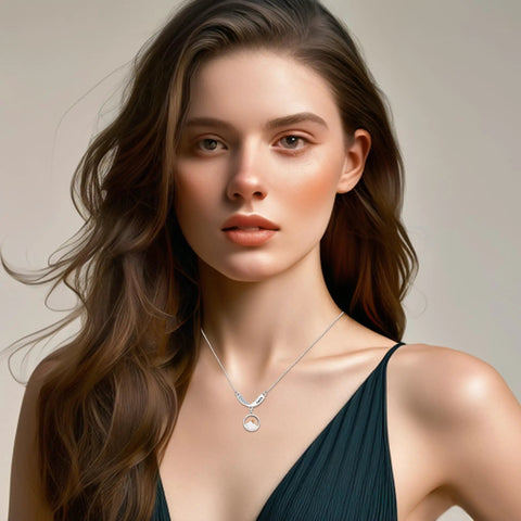 Woman wearing Chic Seed Necklace With Christian Seed Pendant And Sacred Geometry For Daily Wear Personalized Jewelry For Her
