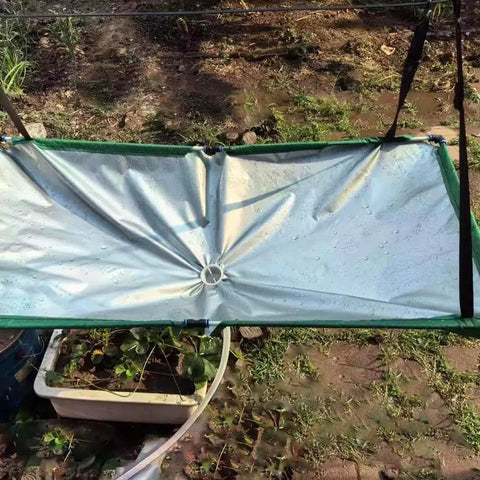 Rain Catcher Kit For Garden And Lawn Water Harvesting Cloth With Hose, outdoor system, green polyester, silver interior