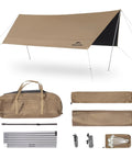 Beefy Heavy Duty Camping Tarp Canopy With Poles, Waterproof 18000mm Rain Shelter, UV Blocking UPF2000+ set with accessories