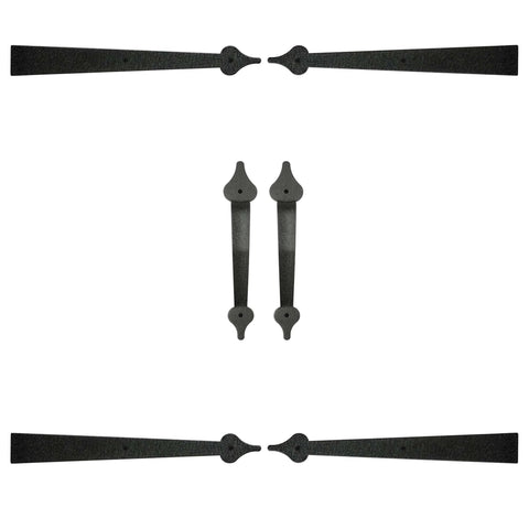 Steel Garage Door Decorative Hinges, Handles And Accents Hardware Kit With Screw Mount In Black Powder Coat, Rust Resistant