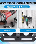 Angle Grinder Holder Wall Mount With Two Bay Storage Rack organizing power tools in garage setup