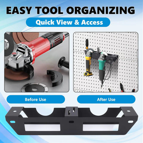 Angle Grinder Holder Wall Mount With Two Bay Storage Rack organizing power tools in garage setup