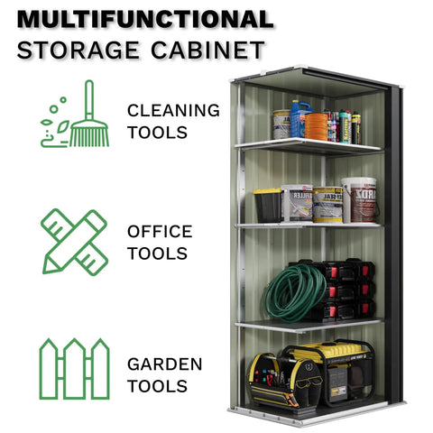 Rugged 28 Cu Ft Outdoor Storage Cabinet With Adjustable Shelves And Locking Door, Weatherproof Metal Shed for tools
