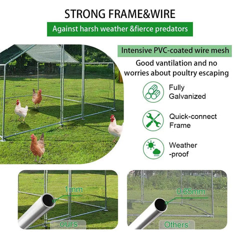 Heavy Duty Beefy Outdoor Chicken Coop With Metal Frame Large Poultry Pen Enclosure Rustproof Wire Mesh Fence Waterproof