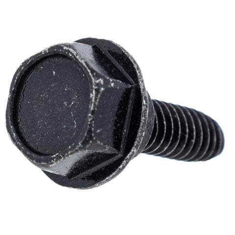 Genuine OEM Hex Washer Head Shoulder Screw Part 120-7024 angled view, steel bolt for heavy duty mower applications.