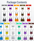 Heavy-Duty Car Fuse Assortment Kit showing fuse colors and counts from 2A to 40A, organized in a detailed layout.