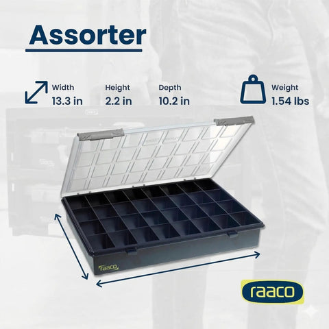 Assorter Tool Box Organizer with 32 fixed slots and semi-transparent lid, durable polypropylene storage box for screws and hardware