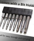 Eight Piece Torx Star Security Screwdriver Bits Set Magnetic Tamper Proof T8 T10 T15 T20 T25 T27 T30 T40 with bit holder