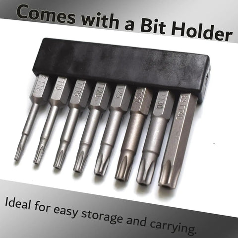 Eight Piece Torx Star Security Screwdriver Bits Set Magnetic Tamper Proof T8 T10 T15 T20 T25 T27 T30 T40 with bit holder