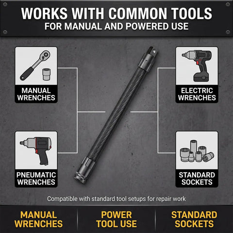 Half Inch Flexible Shaft Extension With 360 Degree Angled Rod, Torque Socket Connector for common tool setups