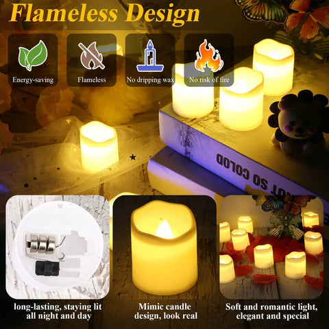 Flameless LED Tealight Candles Set With Rose Petals for Romantic Date Night Table Decor demonstration with features