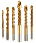 Eight Pack Titanium Coated High Speed Steel Twist Drill Bits Three To Ten Millimeter Size Serrated Grooving Bits