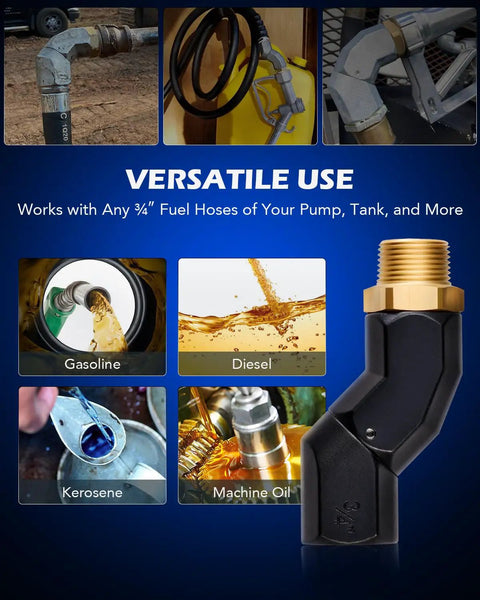 360 Degree Fuel Hose Swivel Kit With Three Quarter Inch NPT Threads For Easy Angling Safer And Faster Fueling No Fuss Multi Plane Rotation Leak Resistant Nozzle Connection Compatible With Most Three Quarter Inch Fuel Hoses And Nozzles, black 3/4 inch swivel fitting