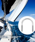 Heavy Duty M6 U Bolt Set 304 Stainless Pipe Clamps That Won't Rust Or Corrode on a sailboat, used for marine hardware applications.