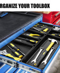 Drawer with 60 Piece Tool Box Organizer Tray Set With 5 Sizes For Easy Drawer And Garage Storage, Black Plastic Trays For Tools.