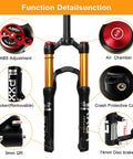 Lightweight 20 Inch Bike Air Suspension Fork With 120mm Travel, Manual Lockout, showing key features like ABS and air chamber.