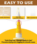 Wood super glue liquid bottle with yellow cap and precision nozzle, front view