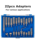 22-piece metal adapter set in a blue plastic case for various applications.