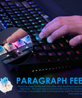 Close-up of Blue Mechanical Keyboard Switches 100 Pack With Upgraded 4 Claw Puller And Cleaning Brush, used in gaming keyboard.
