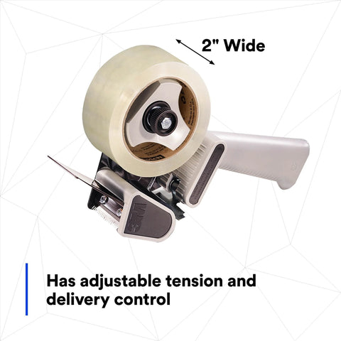 3M Scotch H180 tape dispenser for 2-inch tape; gray plastic/metal body with adjustable tension