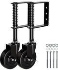 Top Shelf 4 Inch Spring Loaded Gate Caster Wheel With Side Brake And 360 Degree Swivel For Outdoor Wooden Fence Gates Heavy Duty Rig Built Like A Tank To Roll Smooth Over Bumps Black Pair with springs and mounting bracket.