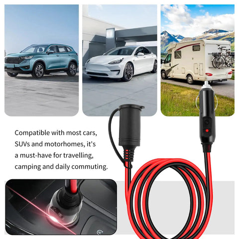 3Ft Cigarette Lighter Extension Cable With Glowing Led Indicator And Rock Solid 15Amp Rating For Your Daily Driver Featuring 16Awg Wire Gauge shown in car dashboard setup.