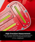 Pro Grade Magnetic Camber Caster And KPI Alignment Gauge With Bullseye Bubble Vials, red detail for precision measurement, camber and caster readings.