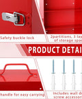 Product details of wall mount first aid cabinet with three shelves, key lock and handle lock, visible acrylic door, white medical cabinet
