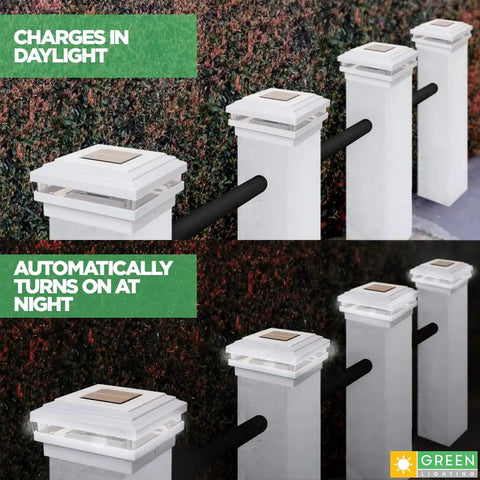 Dual Solar Post Lights For 4x4 And 5x5 Posts White Outdoor Deck And Fence Post Caps Solar Powered Fits Wood Vinyl PVC Posts