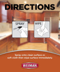 Cabinet And Wood Clean And Shine Spray With Fresh Almond Scent usage directions for kitchen cabinets and furniture.