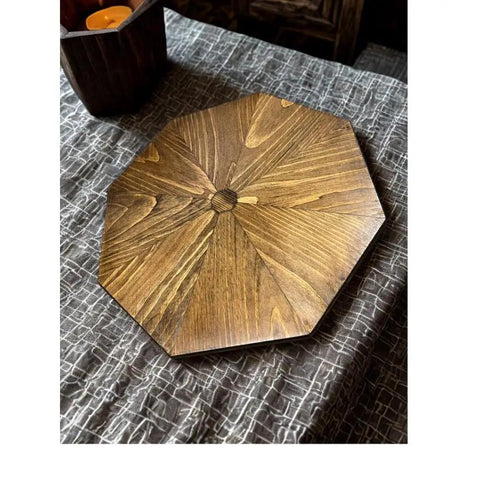 16 Inch Solid Wood Lazy Susan Dark Brown Non Skid Tray Revolving Condiment and Spice Rack on dining table