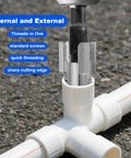 Get Your Plumbing Done Right With This 2 Piece Internal And External Pipe Threading Tool Set, Featuring PVC Pipe Threaders on a white PVC fitting.