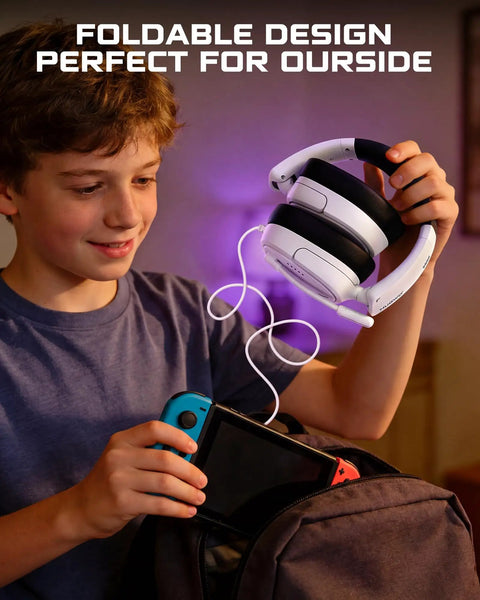 Boy holding Lightweight Gaming Headset With Crisp Sound And Clear Unidirectional Mic For PS5 PS4 Xbox Series X S Xbox One