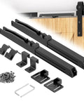 Soft Close Barn Door Hardware Kit With Silent Damper Stops For Flat Track Sliding Doors, black parts and screws shown